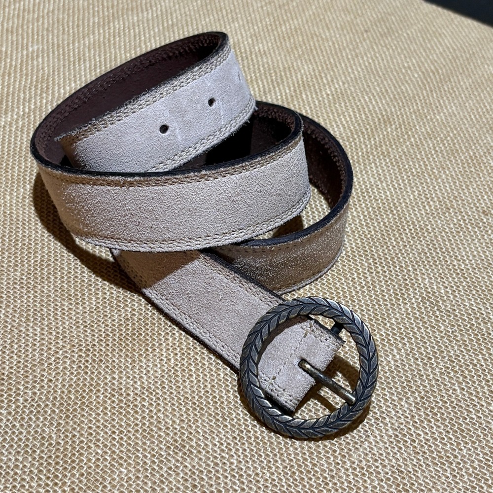 Lucky Brand Womens Suede Leather Belt Brass Buckle Sz L Taupe 1.5 x 35-39